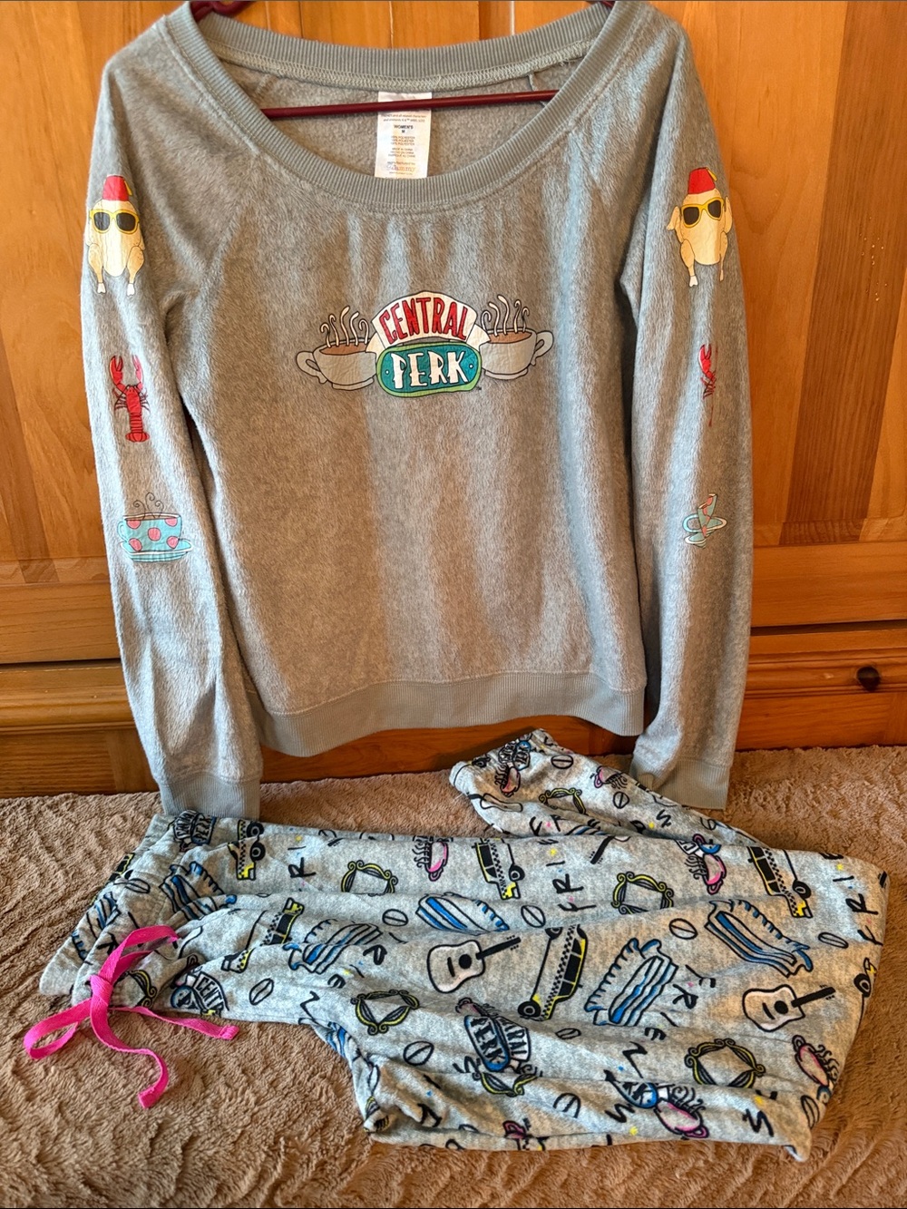 FRIENDS Gray Central Perk Lounge Pajama Set with Colorful Icons